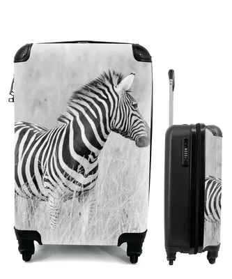 Produktbild von MuchoWow® Koffer Handgepäck Trolley Rollkoffer Kleine Reisekoffer mit 4 Rollen - Zebra auf der Wiese - Cabin Size < 55x40x23 cm & 55x40x20 cm - Fotokoffer - Kabinenkoffer - Boardgepäck - Reise-Box - Reisekoffer - Reisegepäck - Koffer mit Bild - Trolley für Kinder