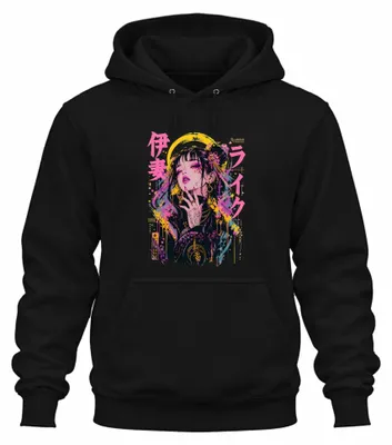 Imagen del producto de Sudadera con capucha estilo streetwear, diseño de chica anime y manga, inspiración japonesa, estética Y2K, estilo Harajuku, color negro, talla S