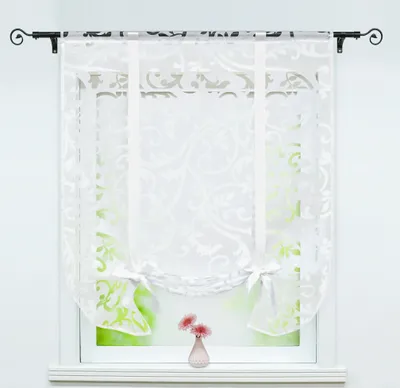 Produktbild von Joyswahl Raffrollo Voile Raffgardinen Schlaufenrollo mit Pteris-Muster Band Stangendurchzug halbtransparent Weiß BxH 100x140cm
