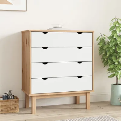 Immagine prodotto di The Living Store Cassettiera OTTA Brown&White 76,5x39,5x90 cm in legno massiccio