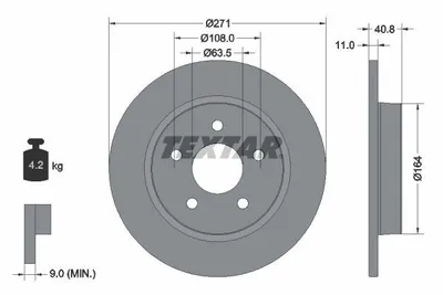 Obrázok produktu pre 2 brzdové kotúče Textar 271 mm vzadu pre Ford Focus 3