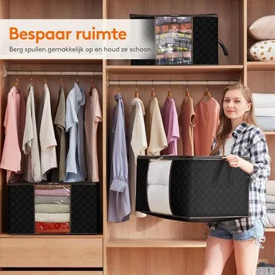 Productafbeelding van Famanu opbergtas voor kleding - Opvouwbaar, met verstevigde handgreep, 90 liter, set van 6