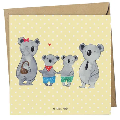 Produktbild von Mr. & Mrs. Panda faltkarte Koala Familie zwei - Gelb Pastell - Geschenk, Zusammen, doppelkarte, Muttertag, Grußkarte, anlasskarte, Familienzeit, Glückwunschkarte