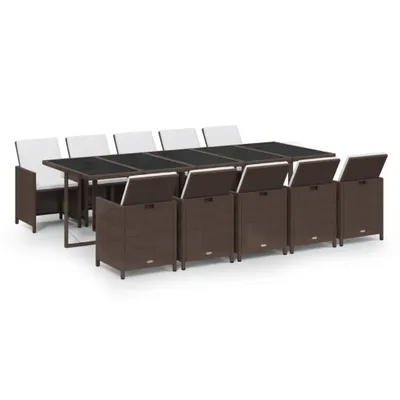 Immagine prodotto di Set da Pranzo da Giardino 11 pz con Cuscini Polyrattan Marrone