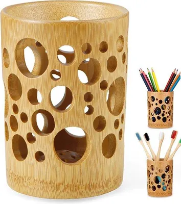 Image de Tasse de salle de bain en bambou, style rustique, couleur naturelle