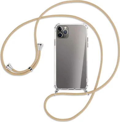 Produktbild von Handykette Backcover-Schutzhülle mit Band (Metall silberfarben) für Apple iPhone 11 Pro Max - caramel