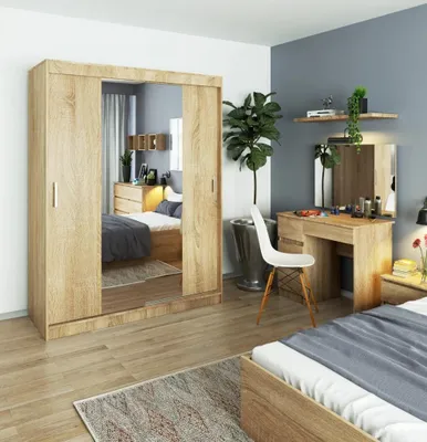Obrázek produktu pro Prostorná šatní skříň 150 cm VALESTRA se zrcadly - dub sonoma