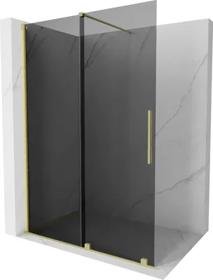 Produktbild von Mexen Velar Duschwand Walk-in 130 x 200 cm, graphit 8 mm, gebürstetes Gold - 871-130-000-43-55