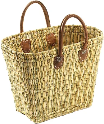 Produktbild von Kobolo Korbtasche Einkaufstasche Flechttasche Strandtasche Seegrastasche natur Ledergriffe