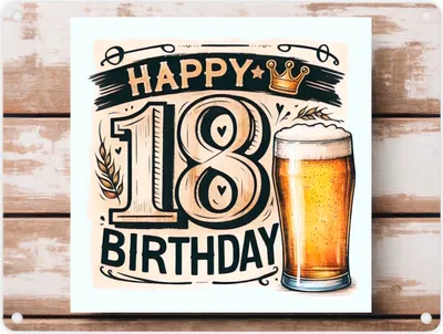Produktbild von 18. Geburtstag Bier Metallschild in 15x20 cm mit Spruch Happy Birthday 18