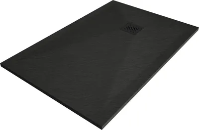 Produktbild von Mexen Stone+ rechteckige Verbundduschtasse 110 x 80 cm, schwarz, schwarze Abdeckung - 44708011-B