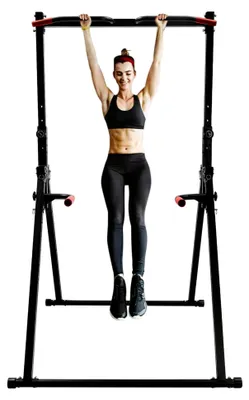 Produktbild von Höhenverstellbares Power Tower Dip Station von 175-230 cm, Faltbares Dip Barren Power Rack aus Stahl, Multifunktionale Freistehende Klimmzugstangen für Zuhause und Fitnessstudio, Trainingsgerät mit max. 200 kg
