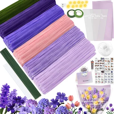 Pfeifenreiniger Blumenset, 450 Stück, 6 Farben, Bastelset