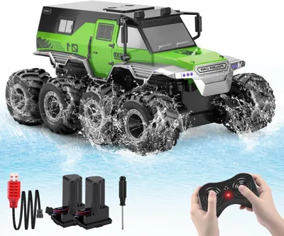 Productafbeelding van Waterdichte RC Auto - Amfibische Truck - Offroad Avontuur - 8WD Snelheid - 60 Min Speeltijd - Groen