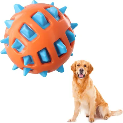 Produktbild von Hundenball - sicheres Gummi - zweifarbiger unzerstörbarer Hundenball - Quietschespielzeug - Spielzeug für Hunde mit weichen Noppen - geeignet zum Kauen - bissfest