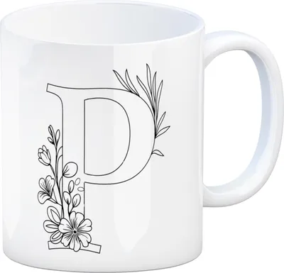 Produktbild von Floral Buchstabe P Kaffeebecher zum Ausmalen für Kunstliebhaber