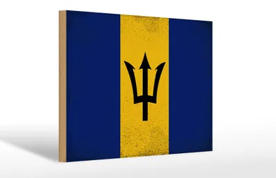 Produktbild von Holzschild Flagge Barbados 30x20cm Flag of Barbados Vintage