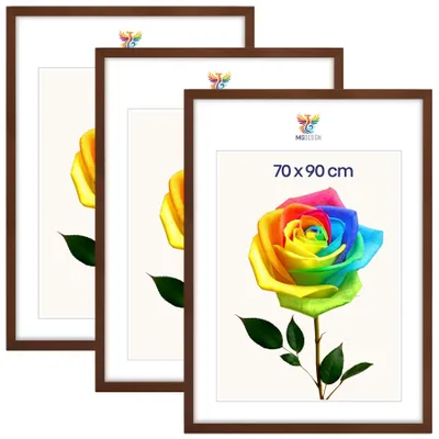 Produktbild von MG Design 3er Set Bilderrahmen Braun 70x90 cm - Posterrahmen Echtholz mit Acrylglas, verstärkte Wandaufhängung, hoch/quer