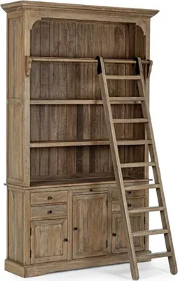 Produktbild von Casa Padrino Landhausstil Schrank mit Leiter Braun 143,5 x 40,6 x H. 233,7 cm - Bücherschrank - Regalschrank - Wohnzimmerschrank - Büroschrank - Landhausstil Möbel