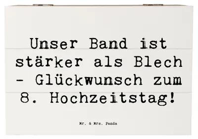 Produktbild von Mr. & Mrs. Panda Box Spruch 8. Hochzeitstag Blechhochzeit 22 x 15 cm - Weiß - Geschenk, personalisierte Geschenke, Heiraten, Holzbox, fotobox, Partnerschaft, Heirat