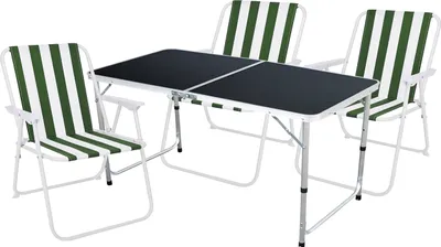 Produktbild von 4-teiliges Campingmöbel Set Alu schwarz 120x60x58/70cm grün-weiß