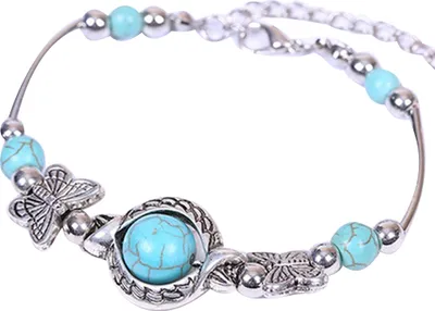 Produktbild von Damen-Armband mit türkisfarbenen Perlen, bezauberndes Legierungsarmband, Schmuck, Geschenk