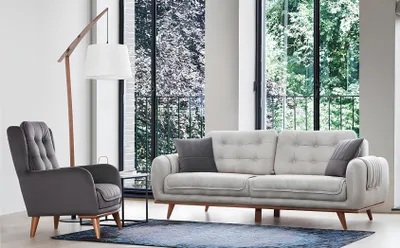Produktbild von Graue Couch Sofa Wohnzimmer Couchen Polster Möbel Dreisitzer Sofas