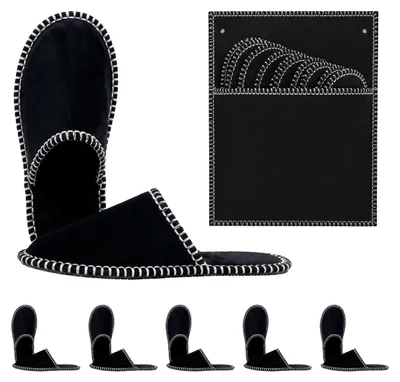 Produktbild von Relaxdays Gästehausschuhe 6 Paar, Hausschuhe Set mit Tasche, Größen 36-45, Filzpantoffeln, Antirutsch-Sohle, schwarz