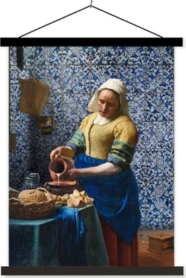 Produktbild von MuchoWow® Textilposter Milchmädchen - Delfter Blau - Vermeer - Gemälde - Alte Meister 40x53 cm mit schwarzem Rahmen - Abbildung