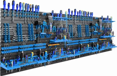 Produktbild von Nástěnka na nářadí 231,6 x 78 cm Dílenský regál na nářadí Držák na nářadí MODRÁ Plastová stěna do garáže a dílny