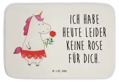 Produktbild von Mr. & Mrs. Panda Badezimmerteppich Einhorn Dame - Weiß - Geschenk, Trennung, Unicorn, Bachelor, Badvorleger, Badematte, Badteppich, Duschvorleger, Bachelorette, Einhörner