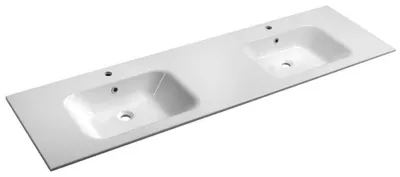 Image de ARECA lavabo double en fonte de marbre 181x51,5cm, blanc