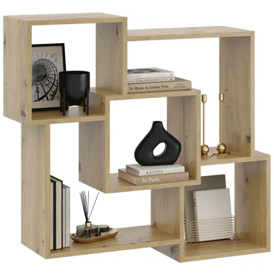 Produktbild von Wandregal Hanna Eiche Artisan – dekoratives Hängeregal mit offenen Ablagen, modernes Regal für Bücher und Deko im Wohnzimmer und Büro