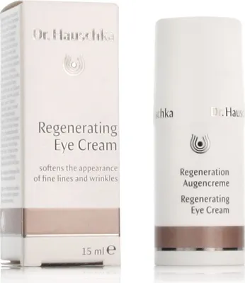 A product shot of Dr. Hauschka Regenerating Eye Cream and its packaging.