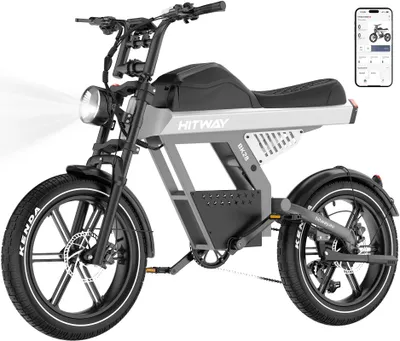 Image de Vélo électrique HITWAY, pneus larges 20×4,5 pouces, batterie 48 V 25 Ah, moteur 250 W, vitesse maximale de 25 km/h, vélo électrique tout-terrain VTT à 7 vitesses, freins hydrauliques, autonomie de 80 à 100 km, NFC