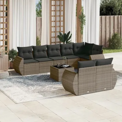 Produktbild von 9-tlg. Garten-Sofagarnitur mit Kissen Grau Poly Rattan 3221629