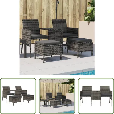 Image de The Living Store Canapé de jardin 2 places avec table et tabourets Gris Poly rotin