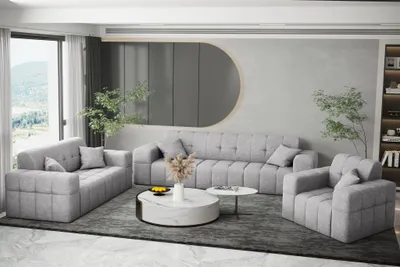 Produktbild von Sofaset Designersofa NANCY 3-2-1 in Stoff Perfekt Harmony Hellgrau
