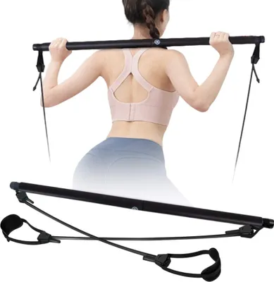 Produktbild von Pilates Stange, Pilates Bar Set mit Widerstandsbänder Home Gym Workout Fitness  Schwarz