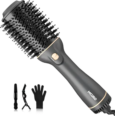 Produktbild von MCURO Haartrockner und Volumiser, 1200W Warmluftbürste Rundbürstenföhn, Föhnbürste, Ionen Volumizer, Anti-Frizz-Effekt, 3 Moduseinstellungen, zum Trocknen, Glätten, Formen und Volumen,Schwarz/Gold