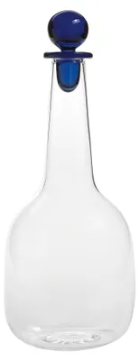 Zdjęcie produktu dla Elegancka butelka Saffron Bilia z niebieskiego szkła borokrzemianowego, ręcznie wykonana, minimalistyczny design do wody i wina, wysoka jakość.