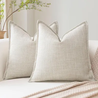 Produktbild von Set mit 2 Leinenkissenbezügen, 40 x 40 cm, einfarbig beige