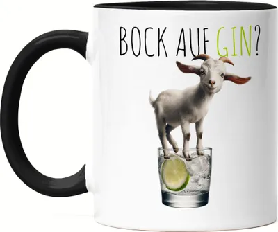 Produktbild von Bock auf Gin Verrückter Ziegenbock Tasse Schwarz - Cocktail Präsent