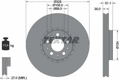 Produktbild von 2x TEXTAR Bremsscheibe 92284105 für VOLVO XC90 I (275) 51 1mm 11 9kg 328mm