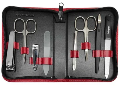 Produktbild von 8-teiliges Maniküre-Set Echtleder Etui · Solingen Instrumente · Germany Rot