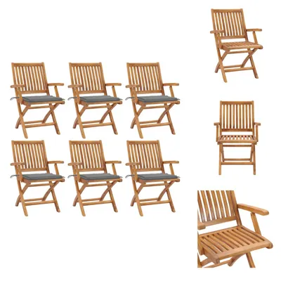 Image de vidaXL Chaises de jardin pliantes avec coussins 6 pcs. Teck massif - Chaises de jardin