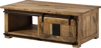 Image de MASSIVMOEBEL24 | Table basse 120x70x45 en bois de manguier laqué brun clair RAILWAY #1007