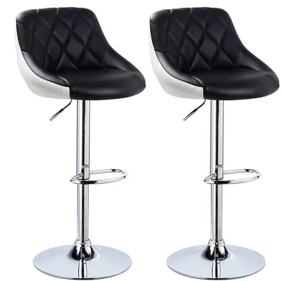Imagen del producto de Silecomplaza, juego de 2 taburetes de bar, fabricados en metal y con tapicería de cuero sintético (PU), giratorios 360° y con altura ajustable, ideales para la cocina
