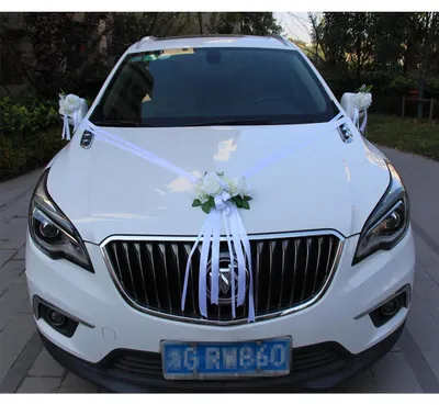 Produktbild von Autoschmuck Hochzeit Weiß mit Rosen und Schleifen, 7-teiliges Set