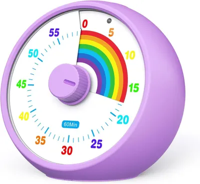 Produktbild von Visueller Timer für Kinder, 60-Minuten Countdown für Klassenzimmer Büro Küche, Schreibtisch Kinder Zeitmana gement Tools mit leisem Betrieb, Pomodoro Timer Regenbogenmuster (Lila)